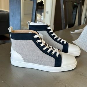 Christian Louboutin Louis orlato high top white navy sneaker trainer sz 44.5